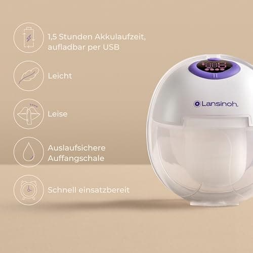 Lansinoh tragbare elektrische Milchpumpe für Mütter - handsfree & leise abpumpen - wiederaufladbarer Akku - einfache Rei