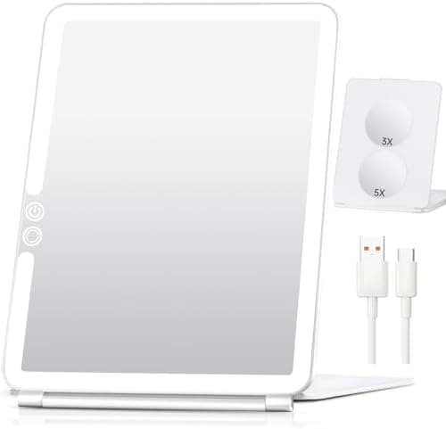 FUNTOUCH Kosmetikspiegel mit Beleuchtung für Reiseerlebnisse, 1800 mAh Betriebspannel, 5X Vergrößerung, 3 Farben Winstel