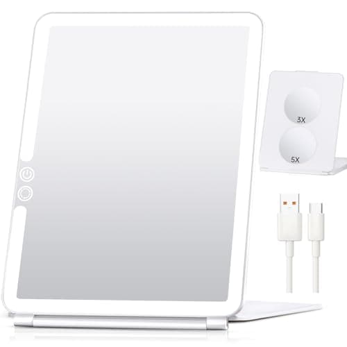 FUNTOUCH Kosmetikspiegel mit Beleuchtung für Reiseerlebnisse, 1800 mAh Betriebspannel, 5X Vergrößerung, 3 Farben Winstel
