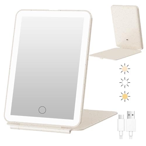 FUNTOUCH Kosmetikspiegel mit Beleuchtung (Wiederaufladbarer, 3 Farblichter, Dimmbarer Touchscreen)