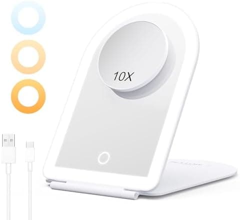 BESTOPE PRO Kosmetikspiegel mit LED-Beleuchtung für Zuhause und Reise | 10-Fach Vergrößerung, 3 Dimmbare Farblichter, Wi