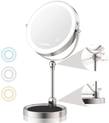 10" Kosmetikspiegel mit Beleuchtung, 12X/1X Vergrößerung & Farbdimming, 360° schwenkbar & wiederaufladbare Toilettenspie