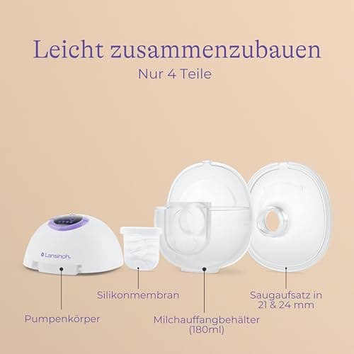 Lansinoh tragbare elektrische Doppelmilchpumpe – wiederaufladbarer Akku & handsfree & leise abpumpen ohne Kabel & Schläu