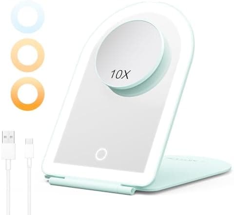 BESTOPE PRO Kosmetikspiegel mit LED-Beleuchtung für Zuhause und Reise | 10-Fach Vergrößerung, 3 Dimmbare Farblichter, Wi