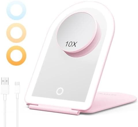BESTOPE PRO Kosmetikspiegel mit LED-Beleuchtung für Zuhause und Reise | 10-Fach Vergrößerung, 3 Dimmbare Farblichter, Wi