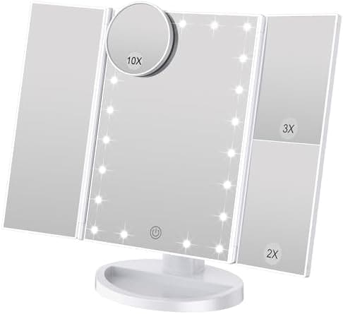 WEILY Schminkspiegel mit Beleuchtung - 3x/2x/1x Vergrößerung & 21 natürliche LED Lichter (Rosengold)  
Faltbarer WEILY M