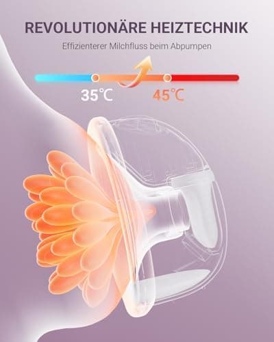 Branchenführende Heiz-Milchpumpe Elektrisch Tragbar Freihändig, Magnet-Ladestation,App-Steuerung,Inkl. 20 Milchbeutel,Kl