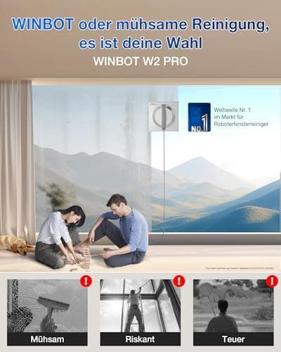 ECOVACS WINBOT W2 PRO Fensterputzroboter, Win-SLAM |0 Pfadplanung, Kanten-Erkennung, 10-Stufen-Schutzsystem, Weiß