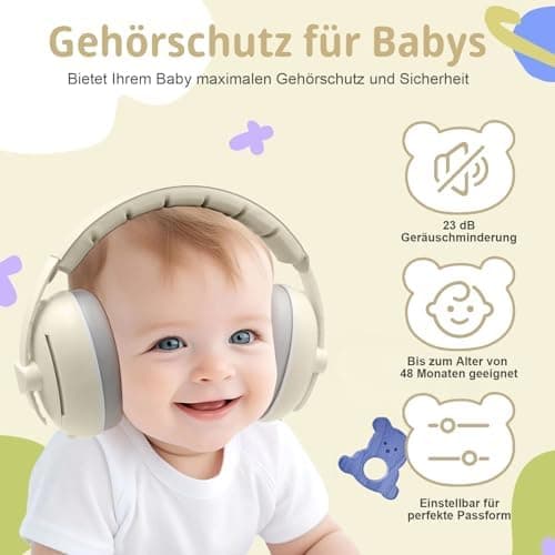 Robofun 2-in-1 Gehörschutz Baby Kopfhörer für Lärmreduzierte Ohrschutz und flexibles Headband für Babys bis 48 Monate