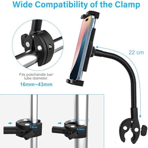 Oilcan Metall Flexible Tablet Halterung für Rollstuhl - Kinderwagen, Fahrrad, Laufband - Adaptables Halterungssystem für