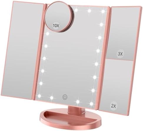 WEILY Schminkspiegel mit Beleuchtung - 3x/2x/1x Vergrößerung & 21 natürliche LED Lichter (Rosengold)  
Faltbarer WEILY M