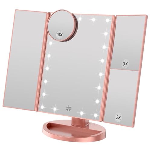 WEILY Schminkspiegel mit Beleuchtung - 3x/2x/1x Vergrößerung & 21 natürliche LED Lichter (Rosengold)  
Faltbarer WEILY M