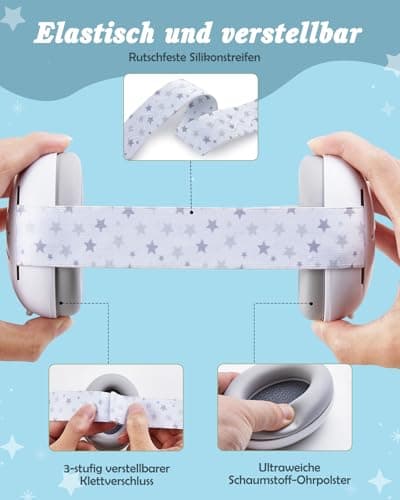 Lictin Gehörschutz für Babys - 2-in-1 Kopfhörer mit Lärmschutz 25dB - Grau Stern