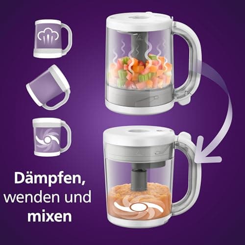 AVENT 4-in-1 Dampfgarer mit Mixer Premium für Babynahrung, Dampfgaren, Pürieren, Auftauen und Aufwärmen, spülmaschinenfe