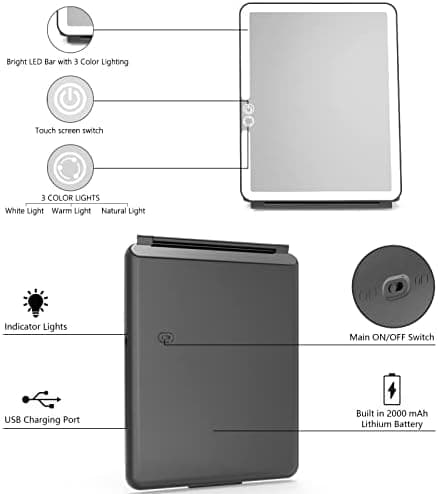 WEILY Kosmetikspiegel mit LED Beleuchtung für Reisen (Schwarz)  
WEILY 2000 mAh USB Aufladbarer Kosmetikspiegel mit Farb