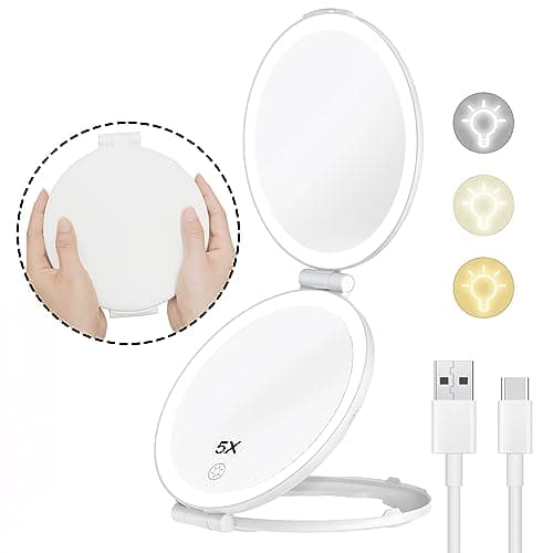 FUNTOUCH Kosmetikspiegel mit Beleuchtung für Reiseerlebnisse, 1800 mAh Betriebspannel, 5X Vergrößerung, 3 Farben Winstel