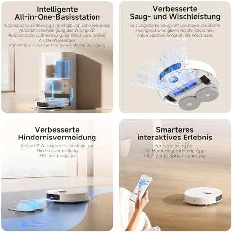 Xiaomi Robot Vacuum X20+ für Haushalte mit großen Flächen - Starkes Saugen bis 280m², LDS-Navigation, 4L Wasserreservoir