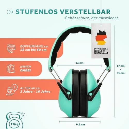 Schallwerk® Kids Gehörschutz Minty Blue - Hochwertiger Lärmschutz für Kindermini-Ohrenschützerideal für Alltags- und Eve
