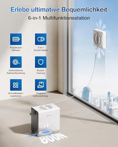 EcoVacs WinBot W2 Pro Fensterputzroboter Weiß +6-in-1 Multifunktionsstation +Aufladen im Betrieb +3-Düsen-Sprüheskopf +W