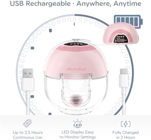 MomMed S33 Tragbare Doppelte Milchpumpe – Leise, Wiederaufladbar & Nachtlicht (Rosa, 17/19/21mm)
