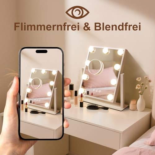 Hollywood-Spiegel mit Beleuchtung - Vanity Mirror 9 LED - 360° Drehung -Touch Dimmbar - Perfekter Schminkspiegel für den