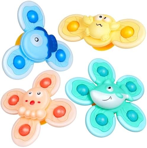 Saugnapf Spinner Spielzeug für Baby - 4 Stück Sensorik Spielzeug - Weihnachten Geburtstag Geschenke für Kleinkinder
