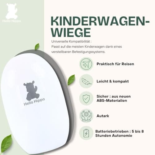 Hello Hippo - Baby Rocker Kinderwagenschaukler, Wiederaufladbar USB-C, Für Schlusselbaby & Nachtsicherheit