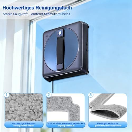 Robofun Fensterputzroboter Reinigungstuch W36D, 6 Stück, Wiederverwendbar, Quadratischer Mikrofaser Pad, Ideal für Fenst