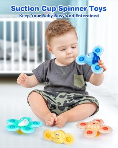 Saugnapf Spinner Spielzeug für Baby - 4 Stück Sensorik Spielzeug - Weihnachten Geburtstag Geschenke für Kleinkinder