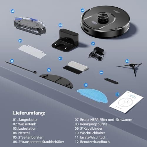 Tikom L8000 Pro - 6000PA Staubsauger Robot mit LiDAR-Navigation und 150Min Einsatzzeit für Saubere Tierhaare, Teppiche u