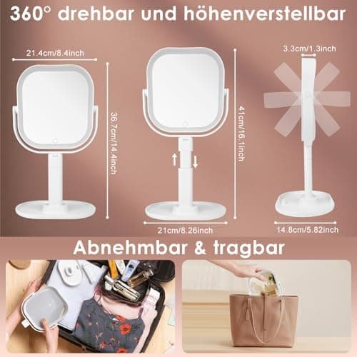 Kosmetikspiegel mit Beleuchtung 10X Vergrößerungsspiegel für Make-up Professionals, 360° Drehbar und Abnehmbar mit Dimmb