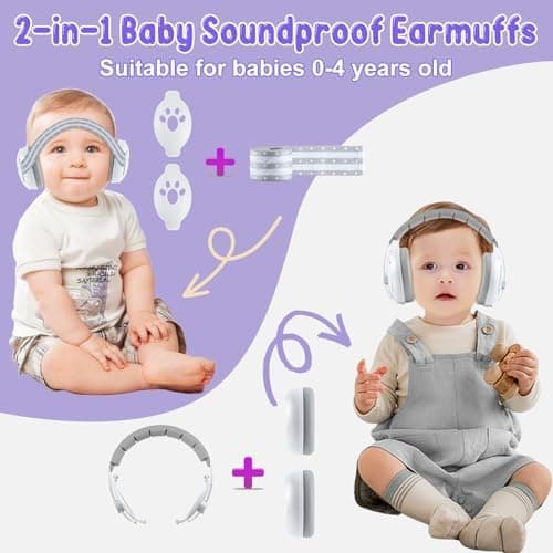 2-in-1 Gehörschutz Baby Kopfhörer Lärmschutz, Verstellbares Kopfband für Neugeborene, Geräuschunterdrückung Ohrenschütze