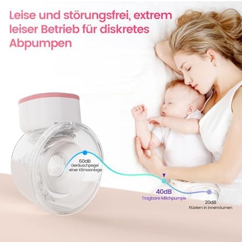 Elektrische Milchpumpe freihändig BPA-frei - Lebensmittelqualitätssilikon, 5 Modi, 15 Stufen, geräuscharm - 1 Stück, Ros