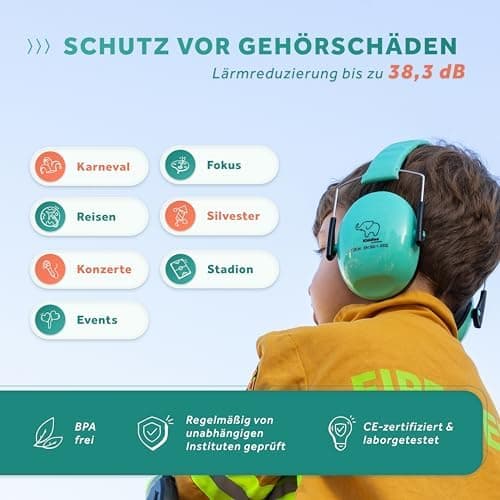 Schallwerk® Kids Gehörschutz Minty Blue - Hochwertiger Lärmschutz für Kindermini-Ohrenschützerideal für Alltags- und Eve