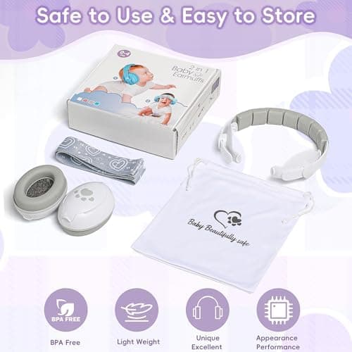 Hörschutz für Baby 2-in-1 Kopfhörer Lärmverstärkung 25dB - Passend für Babys bis 48 Monate mit verstellbarem Kopfband un