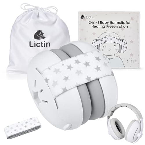 Lictin Gehörschutz für Babys - 2-in-1 Kopfhörer mit Lärmschutz 25dB - Grau Stern