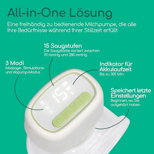 Bebeconfort Diskrete Milchpumpe Handsfree - Elektrisch, leises Abpumpen (51db), langlebiger Akku
