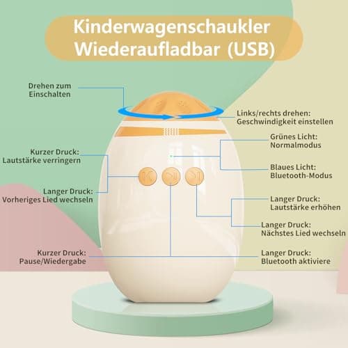 Kinderwagenschaukler Mit Bluetooth | Wiederaufladbar |Universell Für Kinderwagen & Buggy | Leise Schaukel | Einstellbare