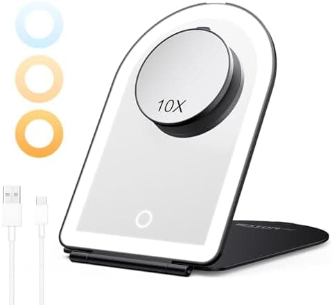 BESTOPE PRO Kosmetikspiegel mit LED-Beleuchtung für Zuhause und Reise | 10-Fach Vergrößerung, 3 Dimmbare Farblichter, Wi