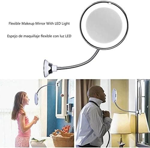 Schminkspiegel mit LED-Licht, 10-facher Vergrößerung, 360° Schwanenhals & Saugnapf