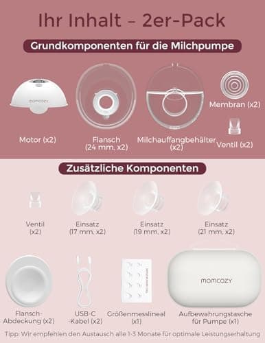 Momcozy M5 Milchpumpe Elektrisch, Tragbar Freihändig Doppelmilchpumpe, Doppelt Abgedichteter Flansch Mit 3 Modi und 9 St