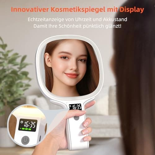 Robofun Schminkspiegel mit Beleuchtung und LED Display | Helligkeitsteuerung | Hochwertiger Kosmetikspiegel für Frauen |