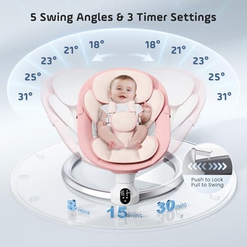 BlundiQue Elektrische Babywippe mit 5 Schaukelgeschwindigkeiten & Timing-Funktion, für Babys ab 0-9 kg, inkl. Fernbedien