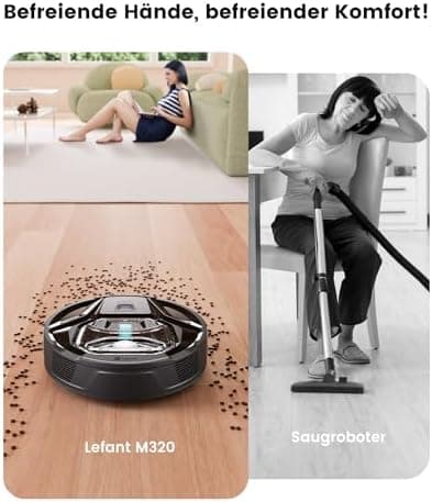 LEFANT M320 Saugroboter mit Wischfunktion - Präzise-Entfernungs-Navigation für Haustiere und Teppiche - 800ML Behälter,
