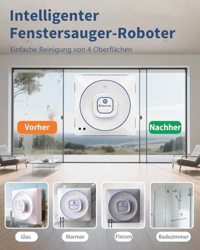 Fensterreiniger Robobot 8000Pa Saugkraft 15-fach Anti-Absturz System 4 Reinigungsmodi Auto-SprühtechnikIdeal für Fenster