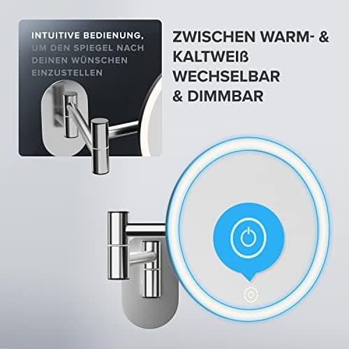 Kosmetikspiegel Vorupor Silber | mit Beleuchtung | wiederaufladbar | im Badezimmer | 5fach Vergrößerungsspiegel | Schmin