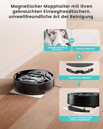 LEFANT M320 Saugroboter mit Wischfunktion - Präzise-Entfernungs-Navigation für Haustiere und Teppiche - 800ML Behälter,