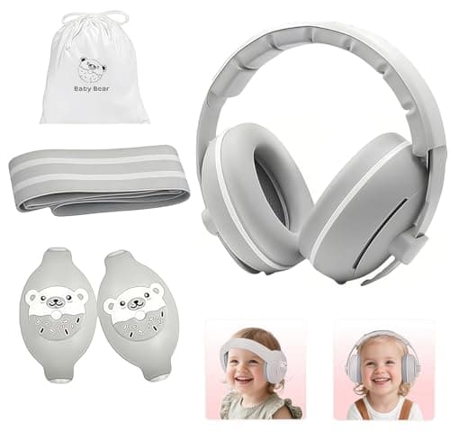 2 In 1 Gehörschutz für Babys - Hochwertiger Lärmschutz bis zu 25 dB, Verstellbares ANTI-RUTSCH-Kopfband bis 48 Monate, z