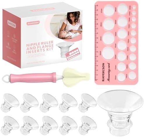 Flanschgrößen-Set 10 Stück 13/15/17/19/21mm für 24mm Brustpumpen-Schutzhüllen Mit Reinigungsbürste & Messkarte, Silikon