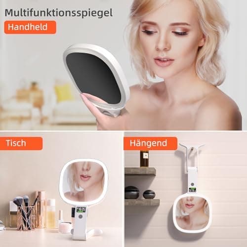 Robofun Schminkspiegel mit Beleuchtung und LED Display | Helligkeitsteuerung | Hochwertiger Kosmetikspiegel für Frauen |